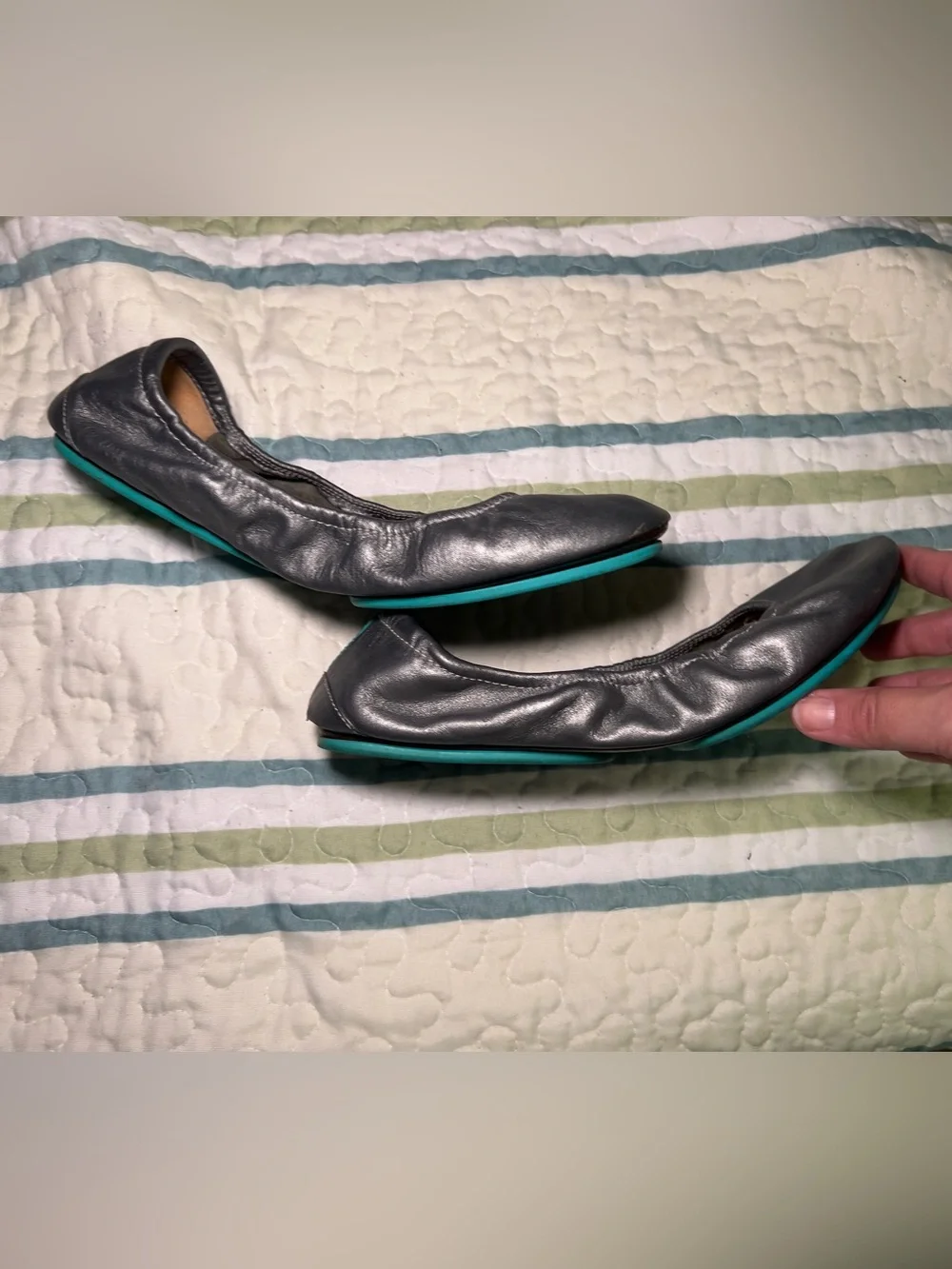 Tieks Metallic Ballet Flats - Silver with Signature Blue Bottoms